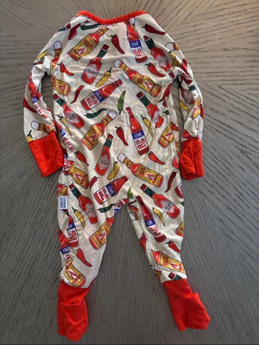 Southern Slumber Hot Sauce Print Kids  One-Piece Pajamas - Red Trim Bamboo